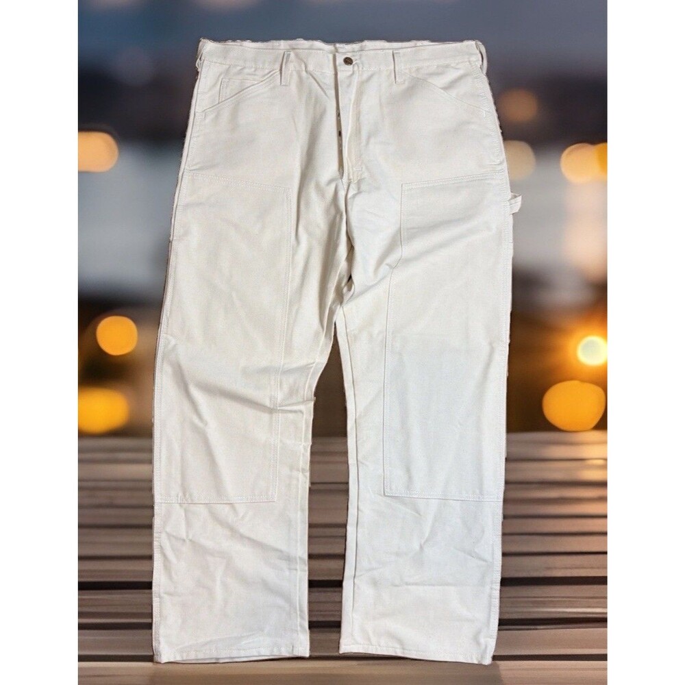 Vintage Round House Double Knee Carpenter Pants Mens 38x30 Cream White USA Made